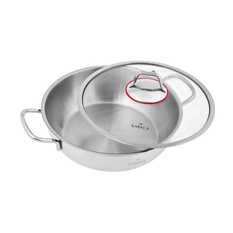 Karaca Pişir Sakla 13-Piece Non-Stick Stainless Steel Induction Cookware Set and Red Storage Container, Silver Red