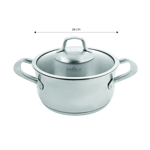 Karaca Bianca 304 Stainless Steel Induction Stockpot with Lid, 26cm, Silver