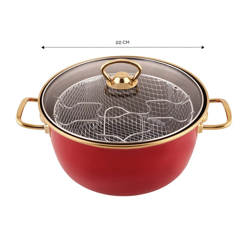 Karaca Love of Kitchen Retro Enamel Induction Frying Pot, 22cm, Red