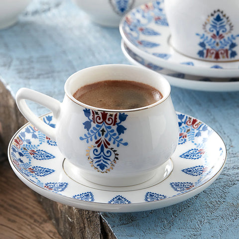 Karaca Relica 12 Piece Porcelain Espresso Turkish Coffee Cup Set for 6 People, 90ml, Multi