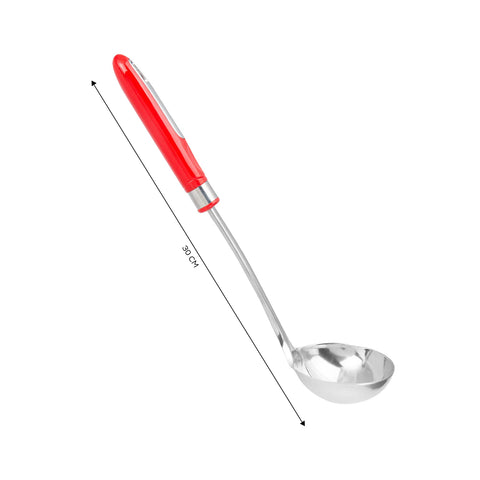 Karaca Retro Stainless Steel Ladle, 30cm, Red Silver