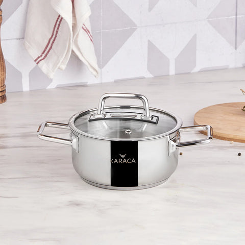 Karaca Galaxy Stainless Steel Induction Stockpot with Lid, 16cm, Silver