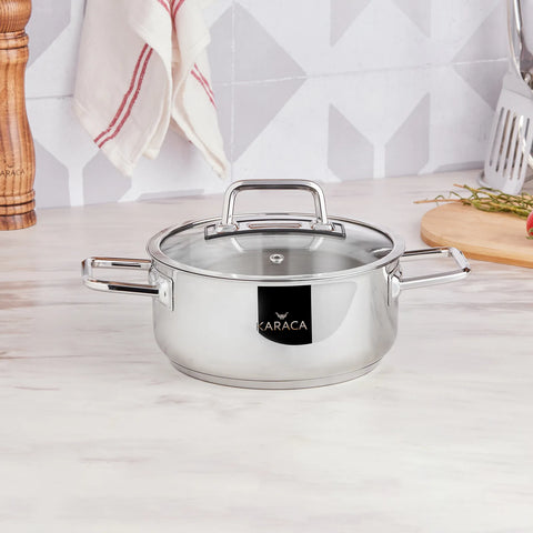 Karaca Galaxy Stainless Steel Induction Stockpot with Lid, 18cm, Silver