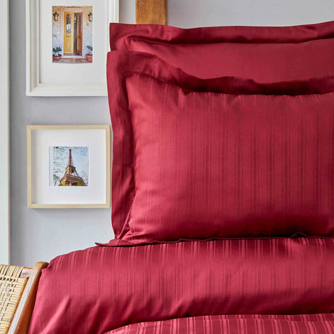 Karaca Home Charm Bold 100% Turkish Cotton Duvet Cover Set with Bed Sheet, Single, Burgundy