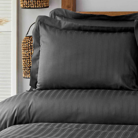 Karaca Home Charm Bold 100% Turkish Cotton Duvet Cover Set with Bed Sheet, Single, Anthracite