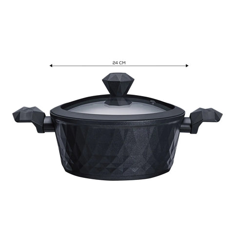 Karaca BioDiamond Non-Stick Antibacterial Handle Induction Stockpot with Lid, 24cm, Black