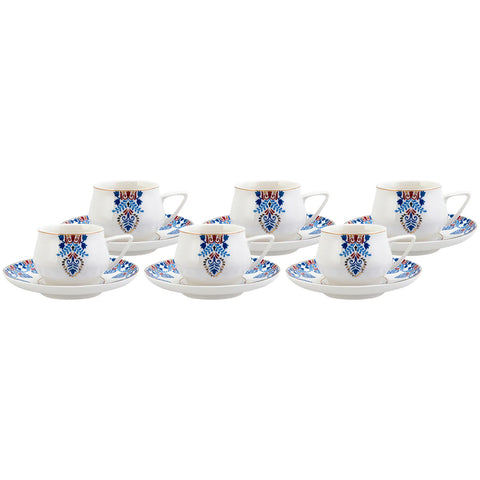 Karaca Relica 12 Piece Porcelain Espresso Turkish Coffee Cup Set for 6 People, 90ml, Multi