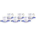 Karaca Deep Sea 12 Piece Porcelain Espresso Turkish Coffee Cup Set for 6 People, 90ml, Blue White