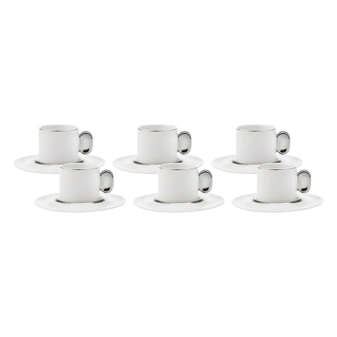 Karaca Slot 12 Piece Porcelain Espresso Turkish Coffee Cup Set for 6 People, 80ml, Gold White Platinum