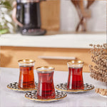 Karaca Black Gold 12 Piece Glass Turkish Tea Set for 6 People, Multi