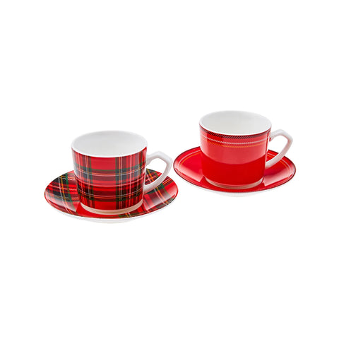 Karaca New Year Christmas Ekose 4-Piece Porcelain Espresso Turkish Coffee Cup for 2 People, 80ml, Multi