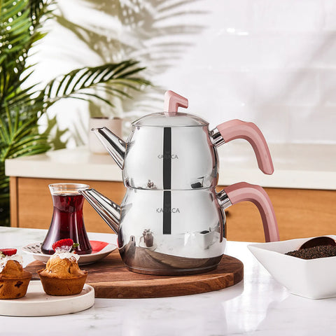 Karaca Belinay Stainless Steel Induction Teapot Set, Medium, Rose Silver