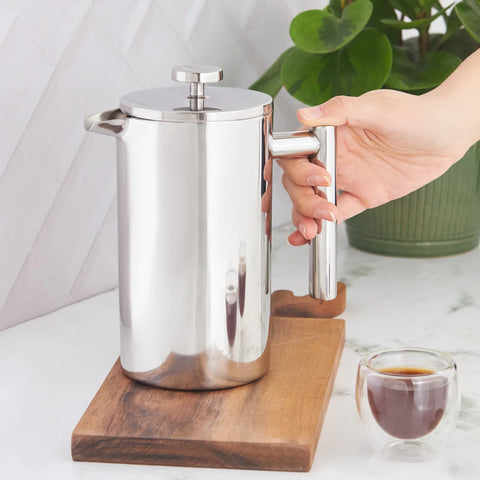 Karaca Stainless Steel Double Wall French Press, 1000ml, Silver