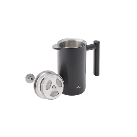 Karaca Stainless Steel Double Wall French Press, 350ml, Matte Black Silver