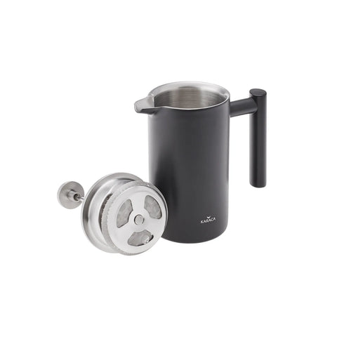 Karaca Stainless Steel Double Wall French Press, 1000ml, Matte Black Silver