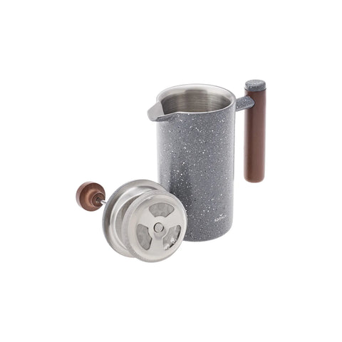 Karaca Stainless Steel Double Wall Marble French Press with Chestnut Handle, 350ml, Dark Grey