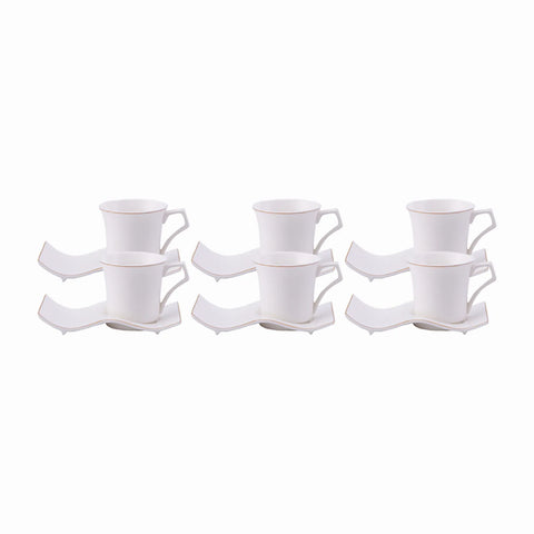 Karaca Laura 12-Piece Bone China Espresso Turkish Coffee Cup Set for 6 People, 80ml, White Gold