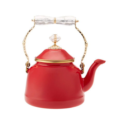 Karaca Troy Vintage Enamel Induction Kettle, 2.6L, Red Gold