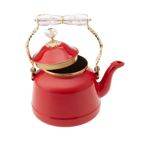 Karaca Troy Vintage Enamel Induction Kettle, 2.6L, Red Gold