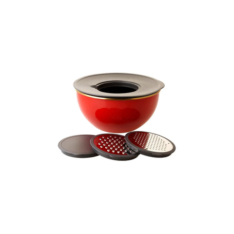 Karaca Troy Enamel Mixing Bowl Set with Graters, Red Gold