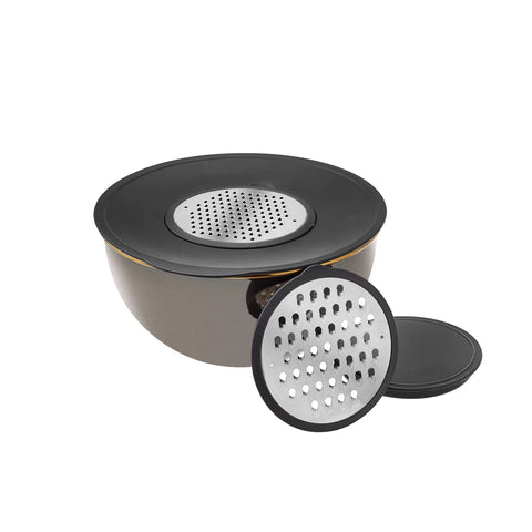 Karaca Troy Enamel Mixing Bowl Set with Graters, Black Gold Grey