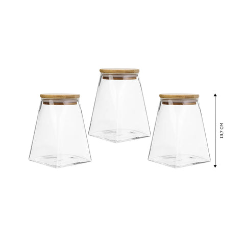 Karaca Piramit 3 Piece Storage Container Set, Medium, Transparent Wood