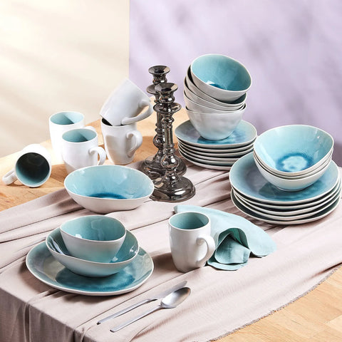 Karaca 30-Piece Reactive Glaze Dinner Set for 6 People, Turquoise