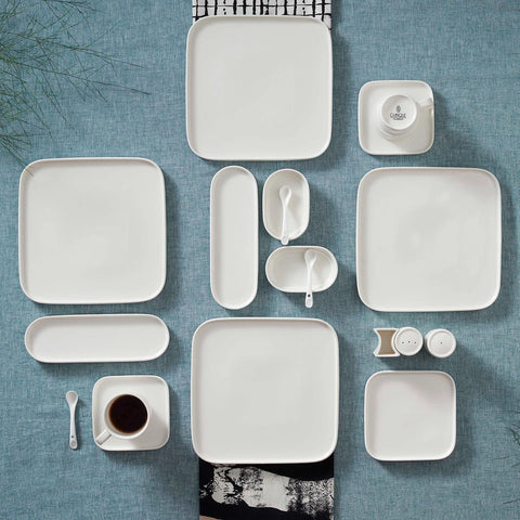 Karaca Cubique 35-Piece Porcelain Serveware Set for 6 People, White