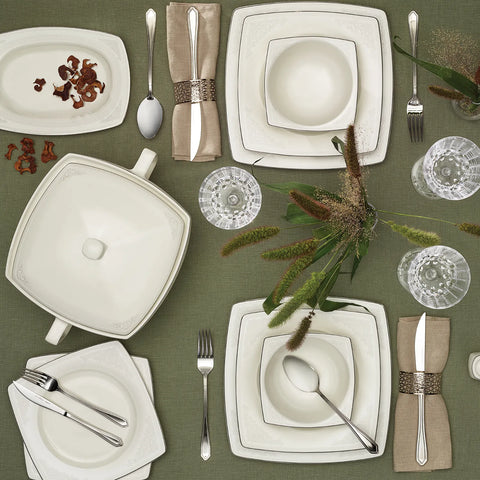 Karaca Zeyna 60-Piece Porcelain Dinner Set for 12 People, Cream