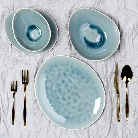 Karaca 24-Piece Reactive Glaze Dinner Set for 6 People, Turquoise