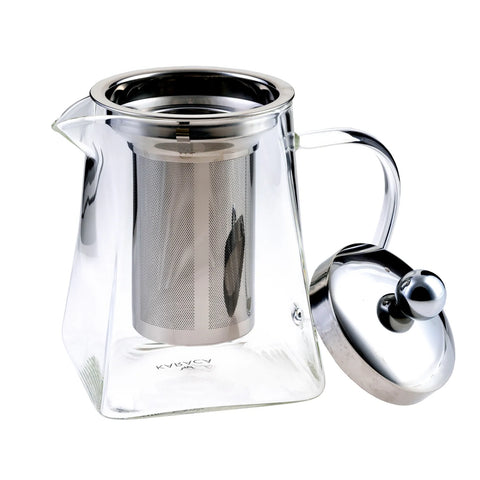 Karaca Borosilicate Glass Stainless Steel Teapot, 800ml, Silver Transparent