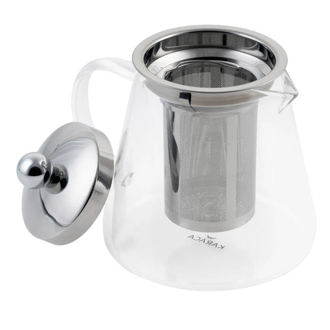 Karaca Borosilicate Glass Stainless Steel Teapot, 1200ml, Silver Transparent