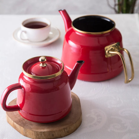 Karaca Troy Enamel Induction Teapot, 28cm, Red Gold