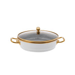 Karaca Troy Enamel Induction Shallow Stock Pot with Lid, 20cm, White Gold