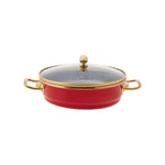 Karaca Troy Enamel Induction Shallow Stock Pot with Lid, 20cm, Red Gold