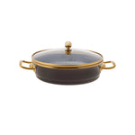 Karaca Troy Enamel Induction Shallow Stock Pot with Lid, 20cm, Black Gold