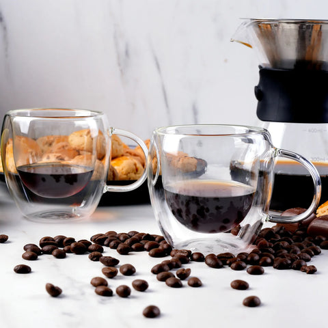 Karaca Double Wall Borosilicate Glass Esspresso Cup Set for 2 People, 80ml, Transparent