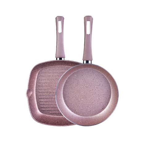 Karaca Rosegold Biogranite 2-Piece Non-Stick Pan-Grill Set, Rose Gold