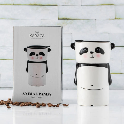 Karaca Animal Panda Stoneware Travel Mug, 656ml, Multi