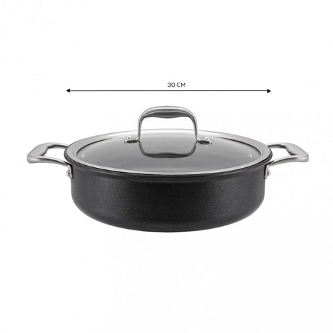 Karaca BioDiamond Pro Non-Stick Induction Shallow Casserole with Lid, 30cm, Black