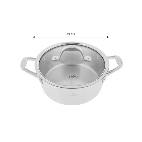 Karaca 3Ply PowerSteel 316+ Stainless Steel Induction Stockpot with Lid, 24cm, Silver