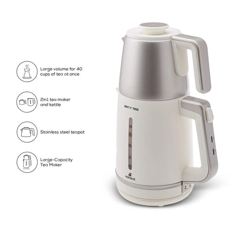 Karaca Berry Tea XL Tea Maker Kettle, 1700W, White Silver