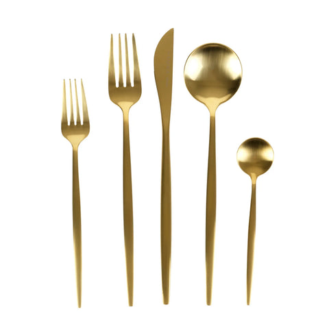 Karaca Orion 30-Piece Stainless Steel Cutlery Set for 6 People, Matte Gold