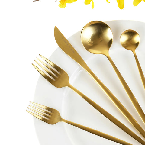 Karaca Orion 30-Piece Stainless Steel Cutlery Set for 6 People, Matte Gold