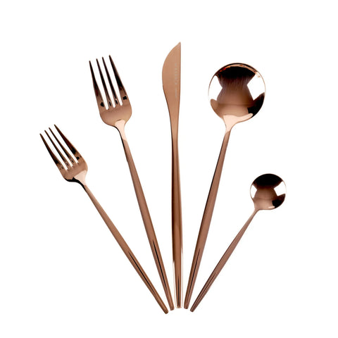 Karaca Orion 30-Piece Stainless Steel Cutlery Set for 6 People, Shiny Rose Gold