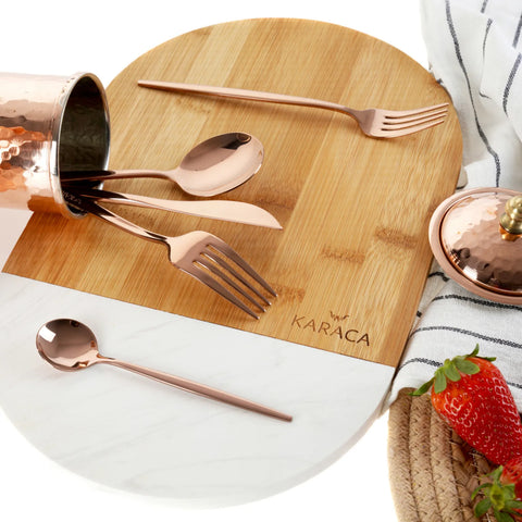 Karaca Orion 30-Piece Stainless Steel Cutlery Set for 6 People, Shiny Rose Gold