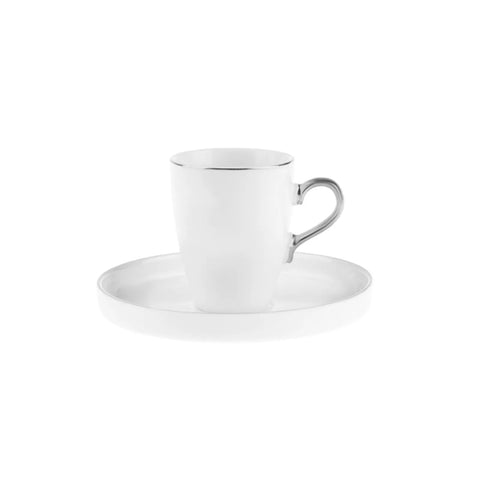 Karaca Pippo 12 Piece Porcelain Espresso Turkish Coffee Cup Set for 6 People, 75ml, White Silver