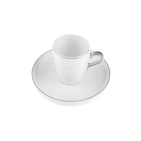 Karaca Pippo 12 Piece Porcelain Espresso Turkish Coffee Cup Set for 6 People, 75ml, White Silver