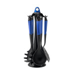 Karaca Hardy 5 Piece Kitchen Utensil Set with Stand, Black Blue