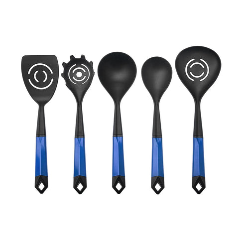 Karaca Hardy 5 Piece Kitchen Utensil Set with Stand, Black Blue